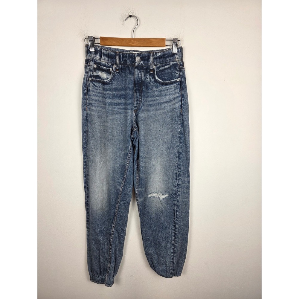 Rag & Bone Miramar Photorealistic Denim Joggers Blue Size S High Rise Distressed